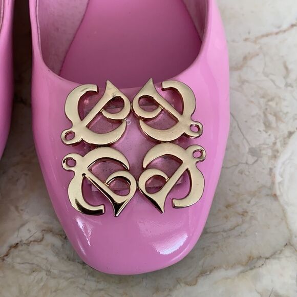 Précis Pink Patent Leather & Monogram Buckle Ballerina Flats - Picture 7 of 11